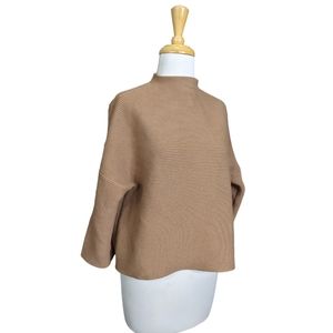 Modern Citizen Lou Swing Sweater Small Tan Brown Ribbed Crop Boxy Minimalist